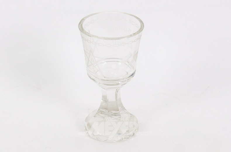Freimaurer-Glas mit Widmung und Gravurer