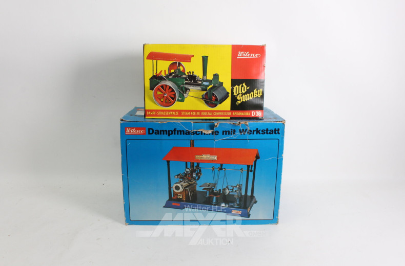 Dampfmaschine mit Werkstatt sowie 1 Dampf-Straßenwalze, WILESCO