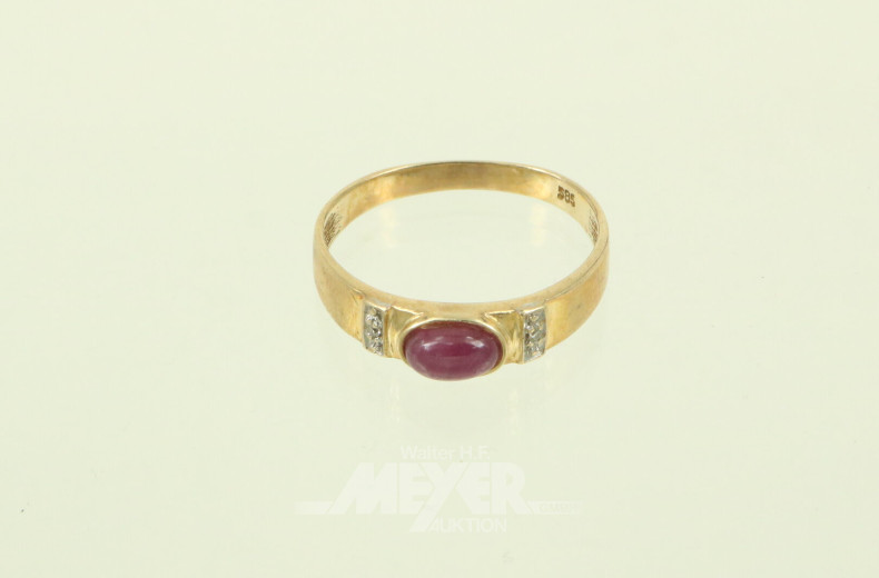 Damenring, besetzt mit 1 roten Farbstein