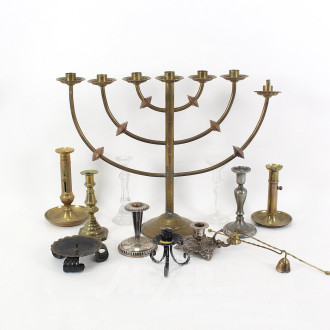 Posten versch. Kerzenleuchter: Messing, Zinn, tlw. Glas