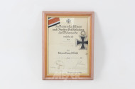Dt. Reich (1933-1945) "Eisernes Kreuz 2. Klasse" mit Verleihungsurkunde, im Rahmen