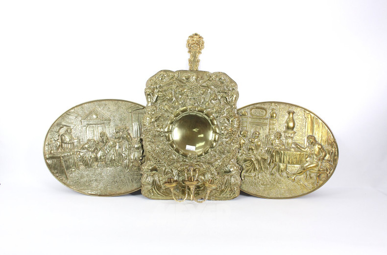 gr. Blaker, 3-flammig und 2 Blech-Relifs