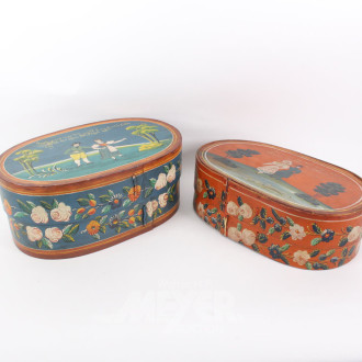 2 Holzschachteln mit Bauernmalerei