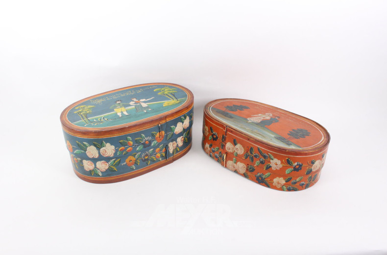 2 Holzschachteln mit Bauernmalerei