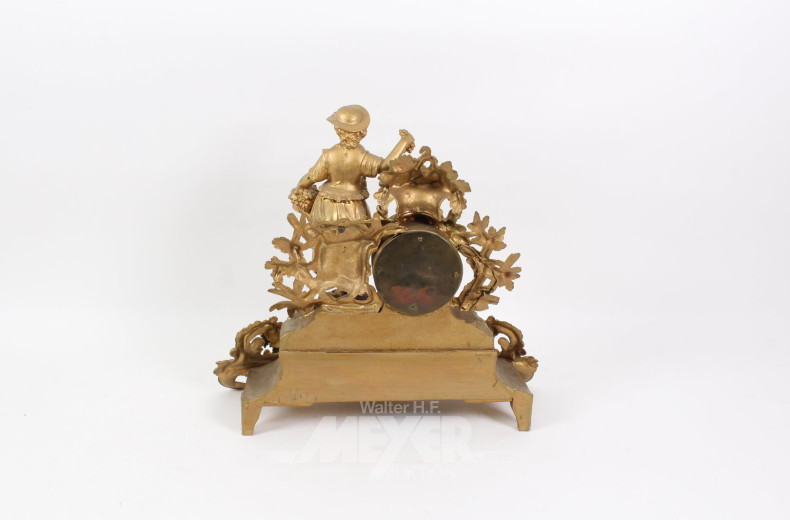 Kaminuhr, 19. Jh., Zinkguss vergoldet