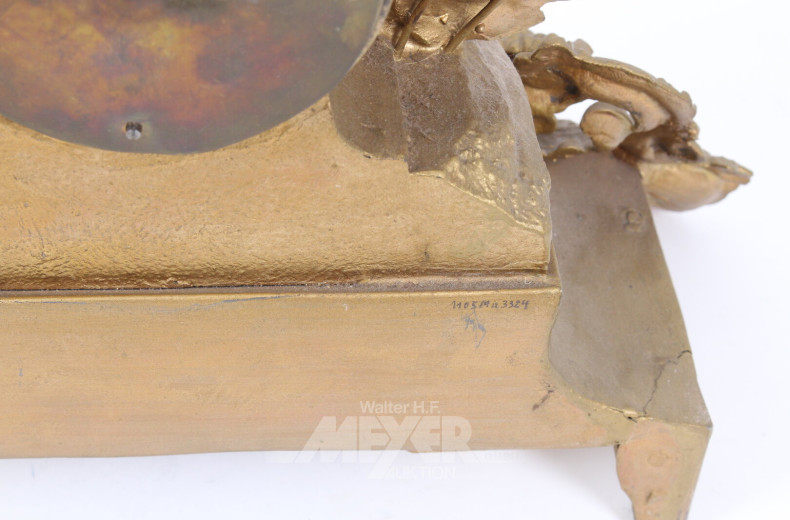 Kaminuhr, 19. Jh., Zinkguss vergoldet