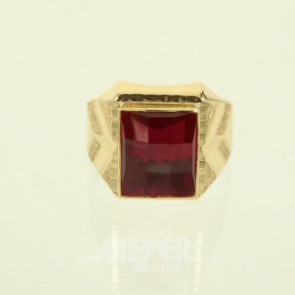 Herrenring, besetzt mit 1 roten Farbstein, Säuretest