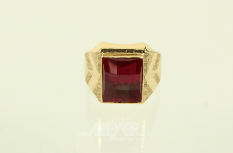 Herrenring, besetzt mit 1 roten Farbstein, Säuretest