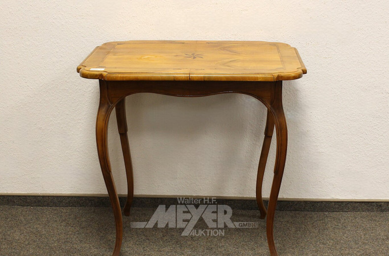 Tischchen, Holz, intarsiert, abgerundete Ecken