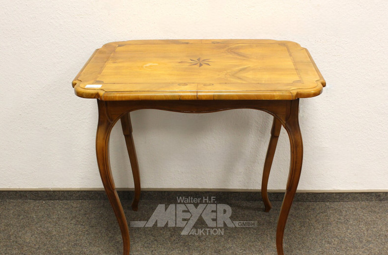 Tischchen, Holz, intarsiert, abgerundete Ecken