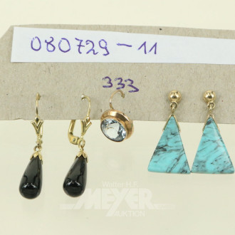 2 Paar Ohrhänger sowie 1 Ohrring