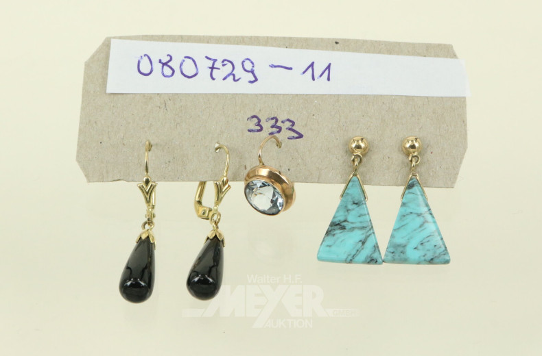 2 Paar Ohrhänger sowie 1 Ohrring