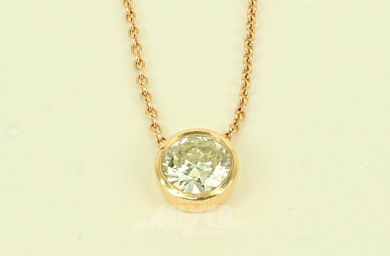 Solitäranhänger an Kette, 1 nat. Diamant im Brillantschliff von ca. 1,12ct. get/si