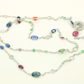 Kette, ausgefasst mit nat. Diamanten in versch. Schliffformen sowie Rubelite, Saphire, Opale, Peridot