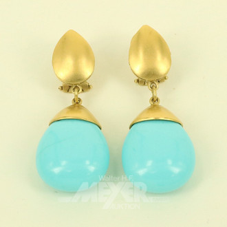 Paar Ohrhänger, jew. besetzt mit 1 Türkis