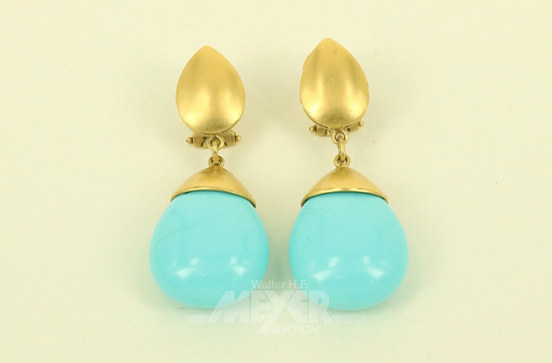 Paar Ohrhänger, jew. besetzt mit 1 Türkis