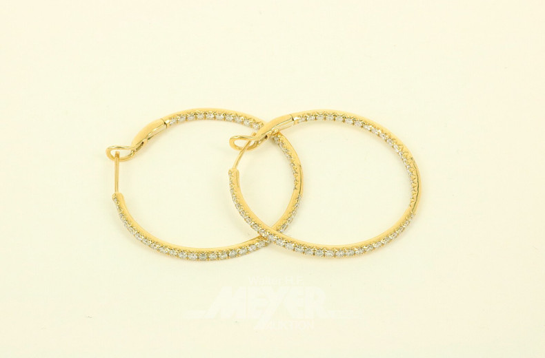 Paar Creolen, besetzt mit 92 nat. Diamanten im Brillantschliff von zus. ca. 1,85ct. wess/vsi