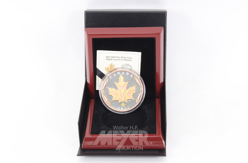 Kanada 50 Dollars Elisabeth II. 2021, Sonderprägung 'Maples Leaves in Motion'