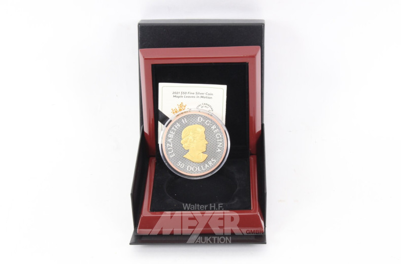 Kanada 50 Dollars Elisabeth II. 2021, Sonderprägung 'Maples Leaves in Motion'