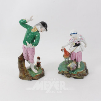 2 Porzellanfiguren "Bäuerin" u. "Knabe mit Hund"