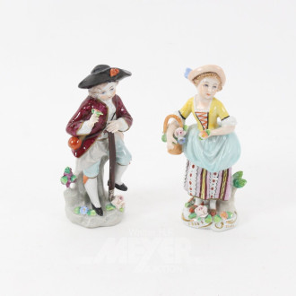 2 kl. Porzellanfiguren "Blumenfrau" u. "Gärtner"