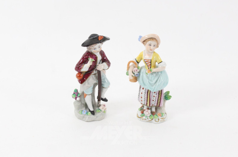 2 kl. Porzellanfiguren "Blumenfrau" u. "Gärtner"