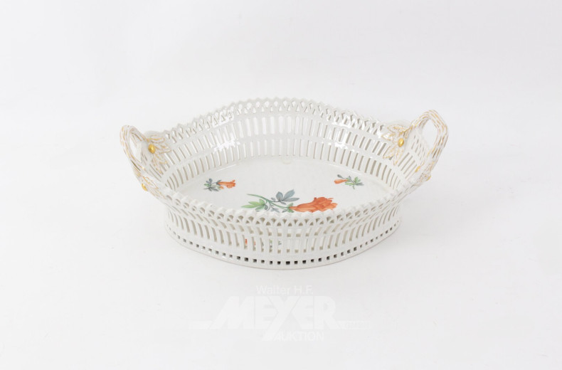 Porzellan-Obstkorb mit Blumendekor und durchbr. Wandung