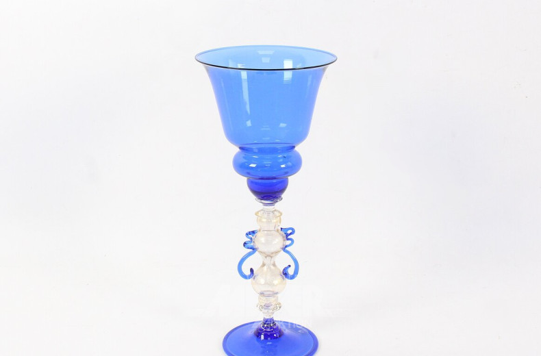 Künstler-Glaskelch, blau, vermutl. Murano 20.Jh