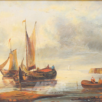 kl. Gemälde 'Fischerboote vor Anker', Reproduktion