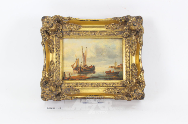 kl. Gemälde 'Fischerboote vor Anker', Reproduktion