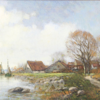 kl. Gemälde 'Norddt. Landschaft mit See'
