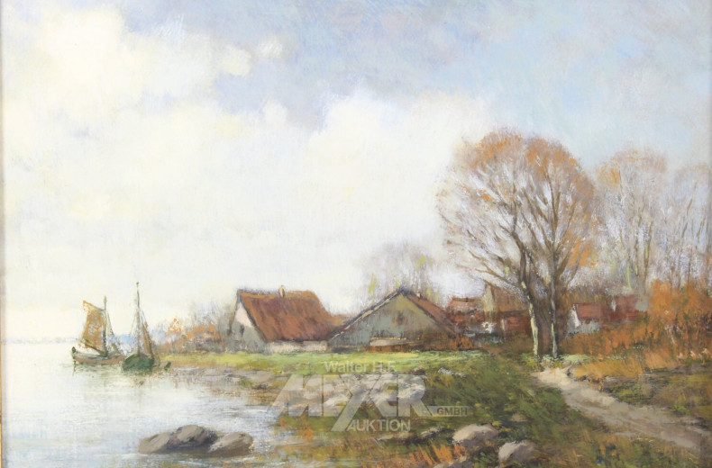 kl. Gemälde 'Norddt. Landschaft mit See'