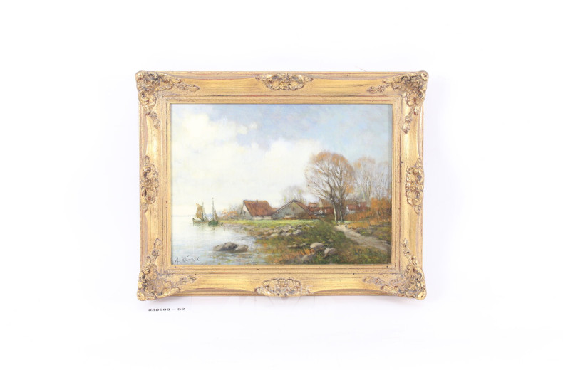 kl. Gemälde 'Norddt. Landschaft mit See'