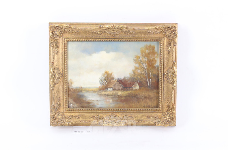 Gemälde 'Gehöft am See'