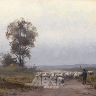 Gemälde 'Hirte mit Schafherde'