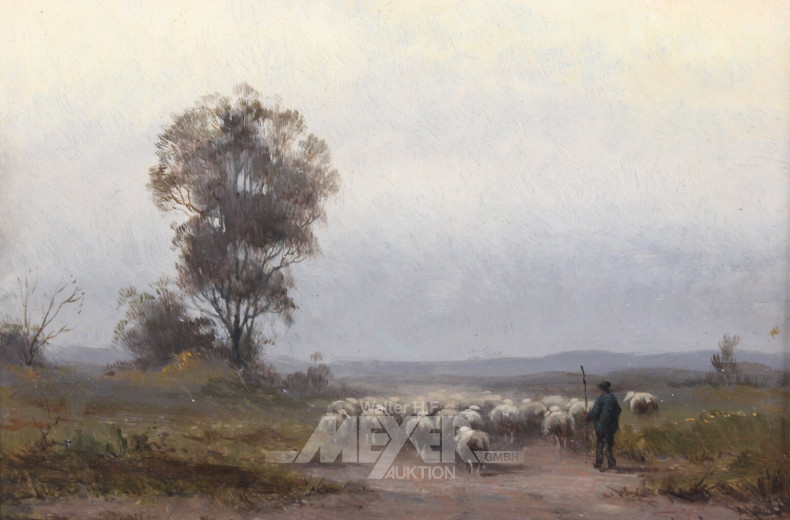Gemälde 'Hirte mit Schafherde'