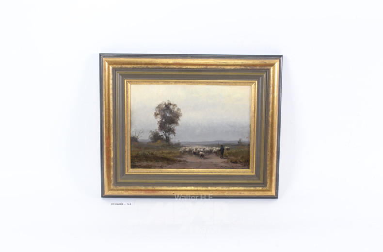 Gemälde 'Hirte mit Schafherde'