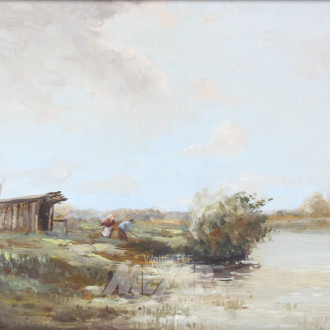 kl. Gemälde 'Bauernpaar am See'