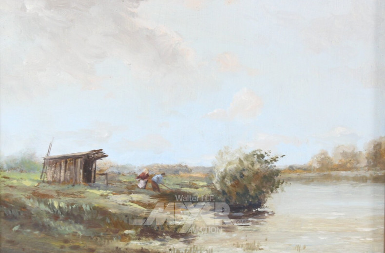 kl. Gemälde 'Bauernpaar am See'