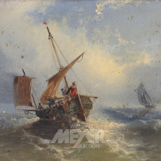 kl. Gemälde 'Segler auf stürmischer See'