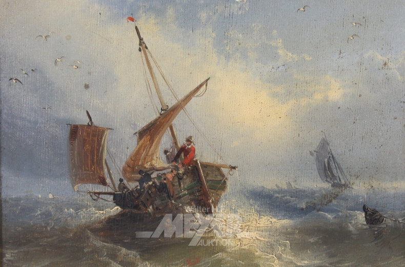kl. Gemälde 'Segler auf stürmischer See'