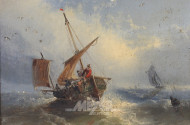 kl. Gemälde 'Segler auf stürmischer See'