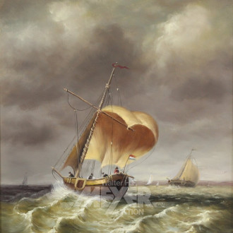 Gemälde 'Holländische Segler auf stürmischer See'