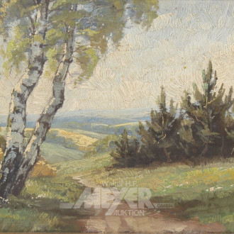 kl. Gemälde 'Landschaft mit Birken'