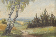 kl. Gemälde 'Landschaft mit Birken'