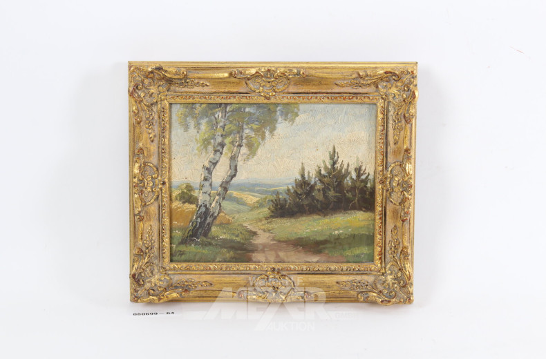 kl. Gemälde 'Landschaft mit Birken'
