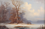 Gemälde 'Winterliche Seenlandschaft mit Staffagen'