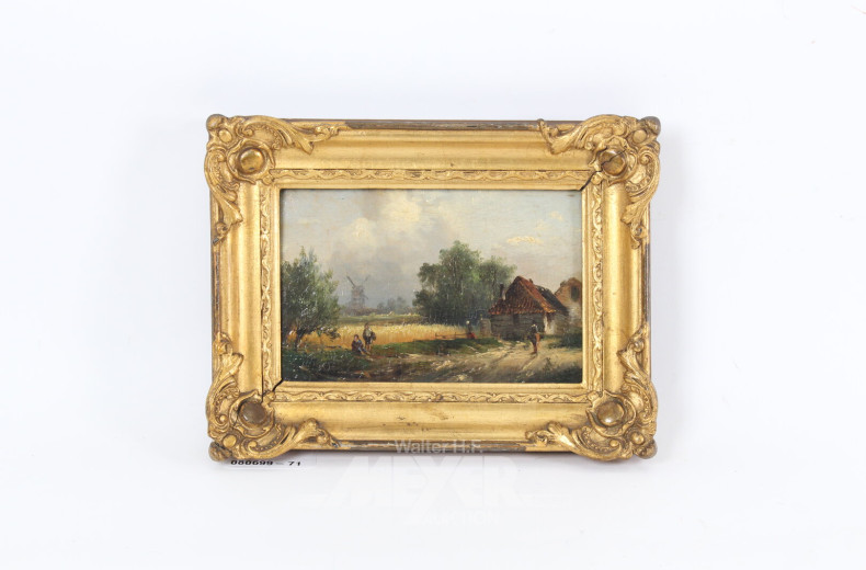 kl. Gemälde 'Bauernhof mit Windmühle in der Ferne'