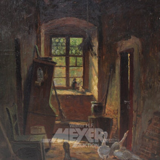 Gemälde 'Stallinterieur mit Gänsen'