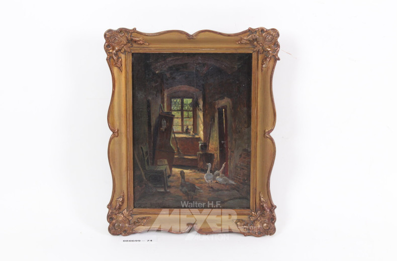 Gemälde 'Stallinterieur mit Gänsen'